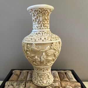 Intricate Carved Ivory-Color Decorative Vase